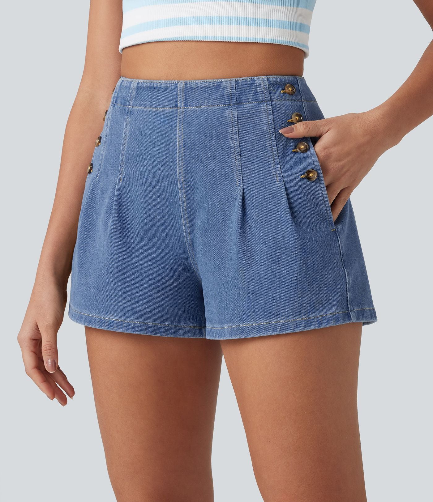 Halara Flex™ Short en denim taille haute 7,5 cm avec poches