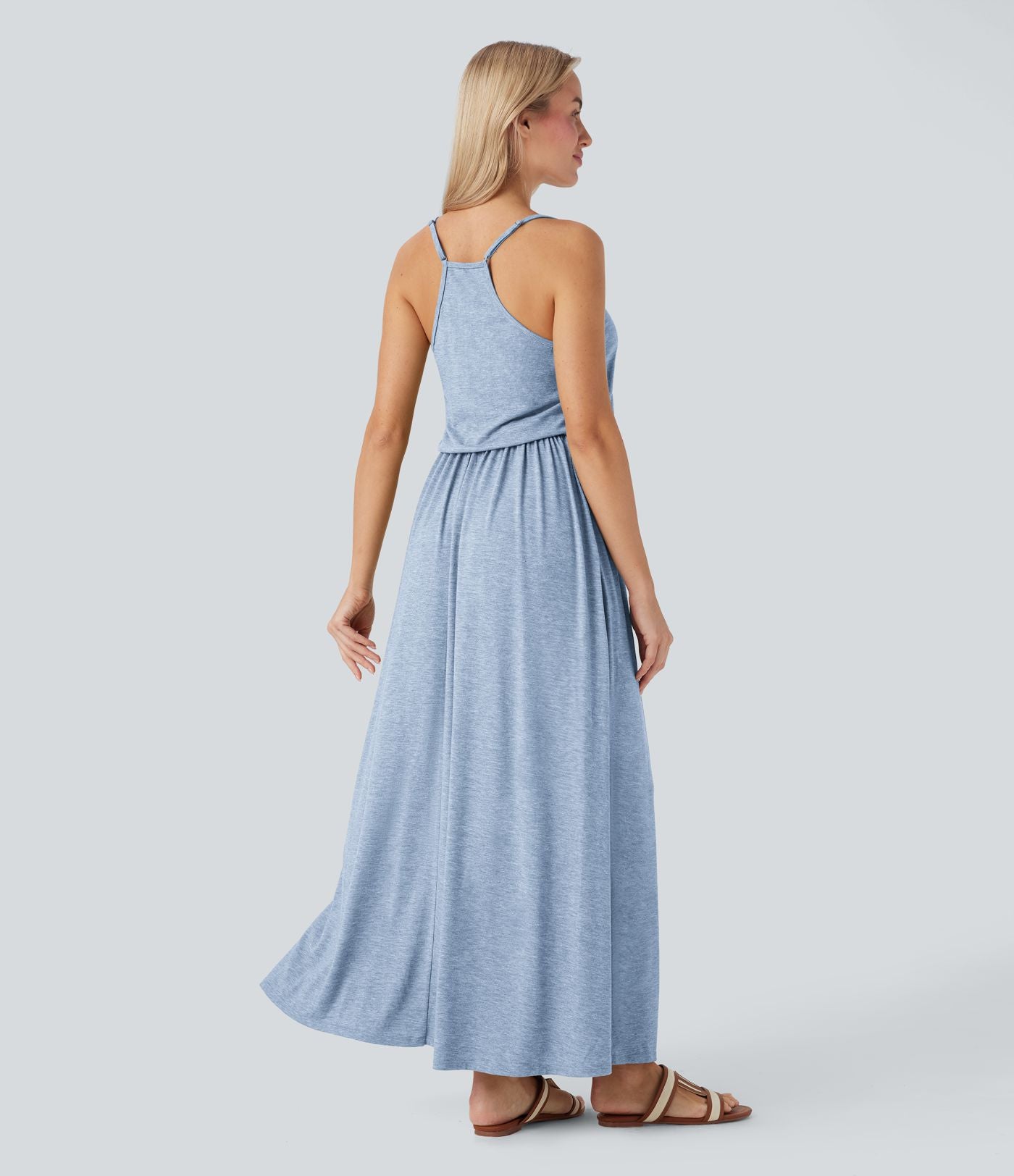 Robe longue fluide type nuisette à bretelles ajustables avec poches