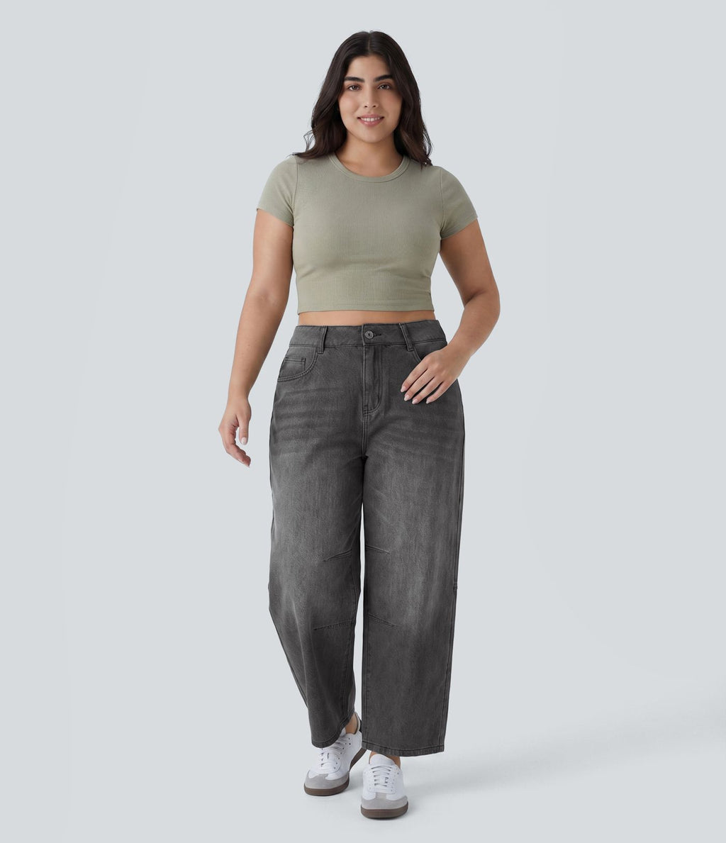 Halara Flex™ Jean barrel grande taille coupe ballon taille basse avec poches