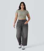 Halara Flex™ Jean barrel grande taille coupe ballon taille basse avec poches