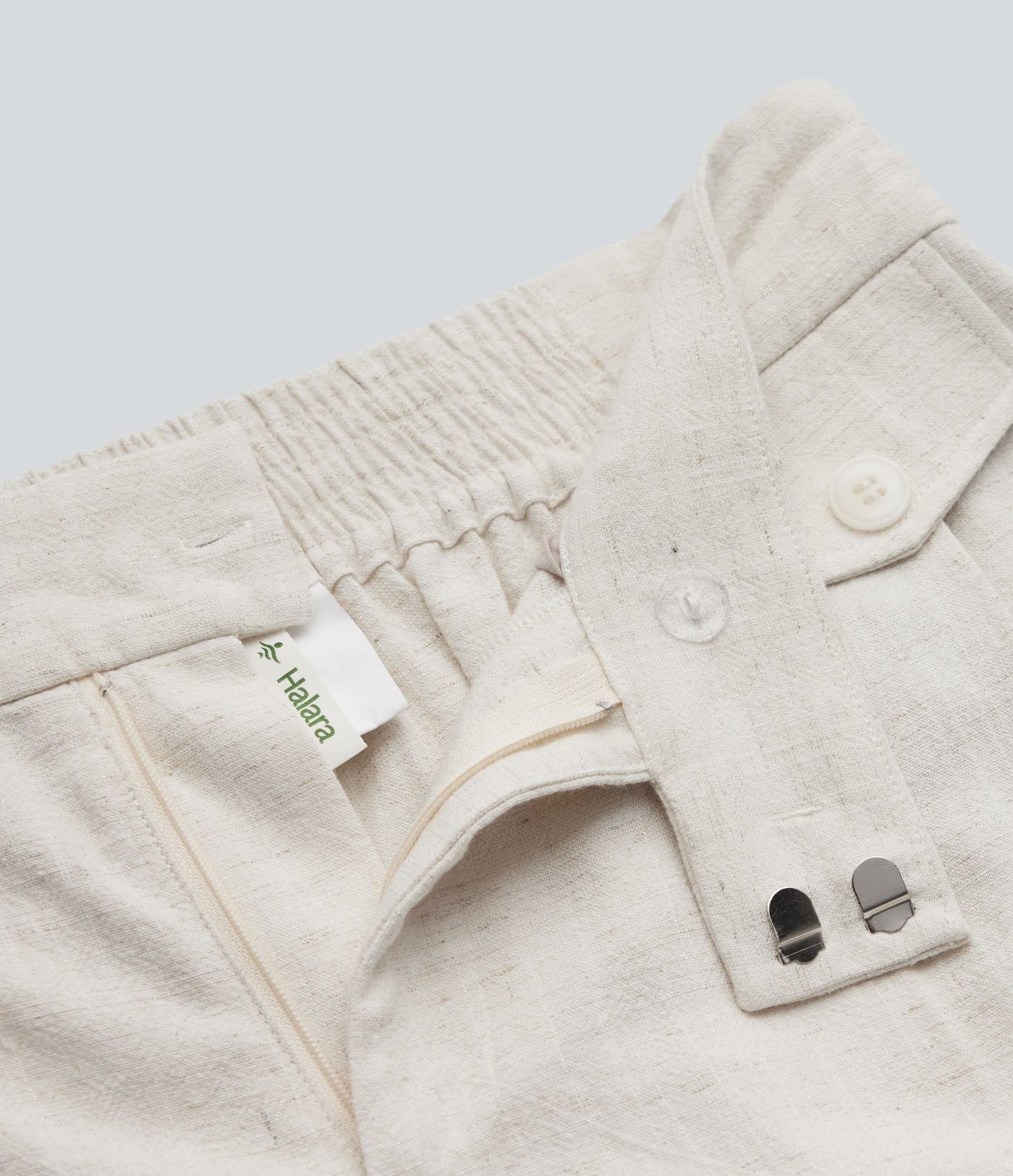 Short casual en mélange de lin taille haute 15 cm avec poches