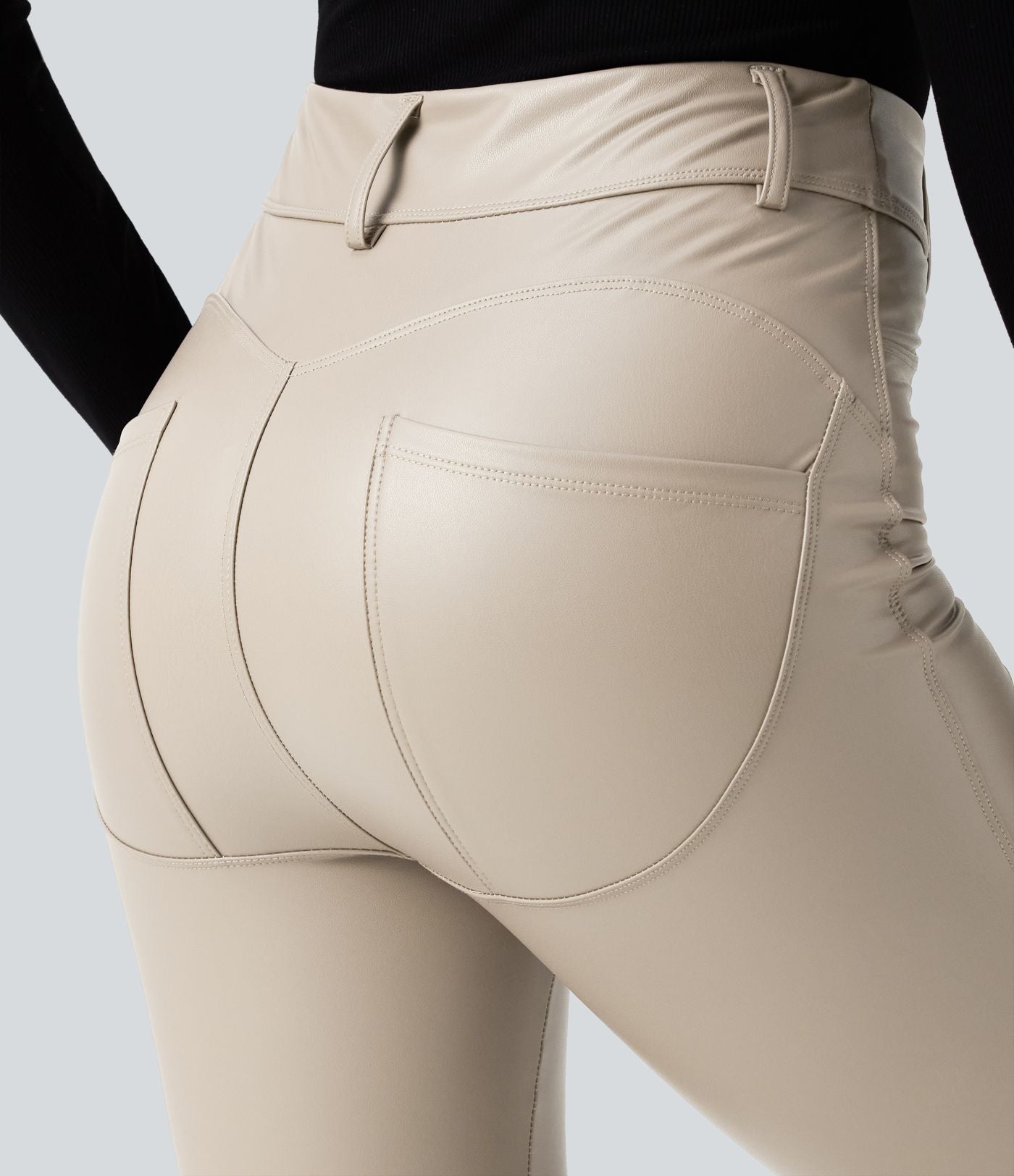Pantalon polaire simili cuir extensible taille haute avec poches