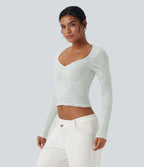 Haut de sport décolleté cœur jacquard à manches longues sans couture OneForm Seamless Flow
