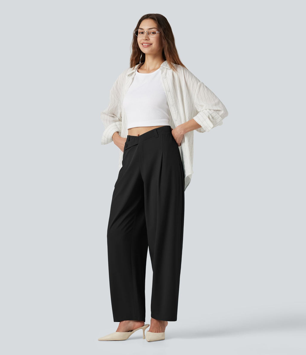 Breezeful™ Pantalon tailleur séchage rapide taille mi-haute coupe tonneau asymétrique avec poches