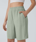 Short Bermuda Décontracté Taille Haute avec Poches Latérales