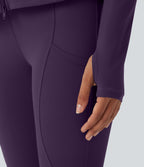 Veste SoftlyZero™ à capuche manches longues avec trous pouces détails plissés et poches-UPF50+