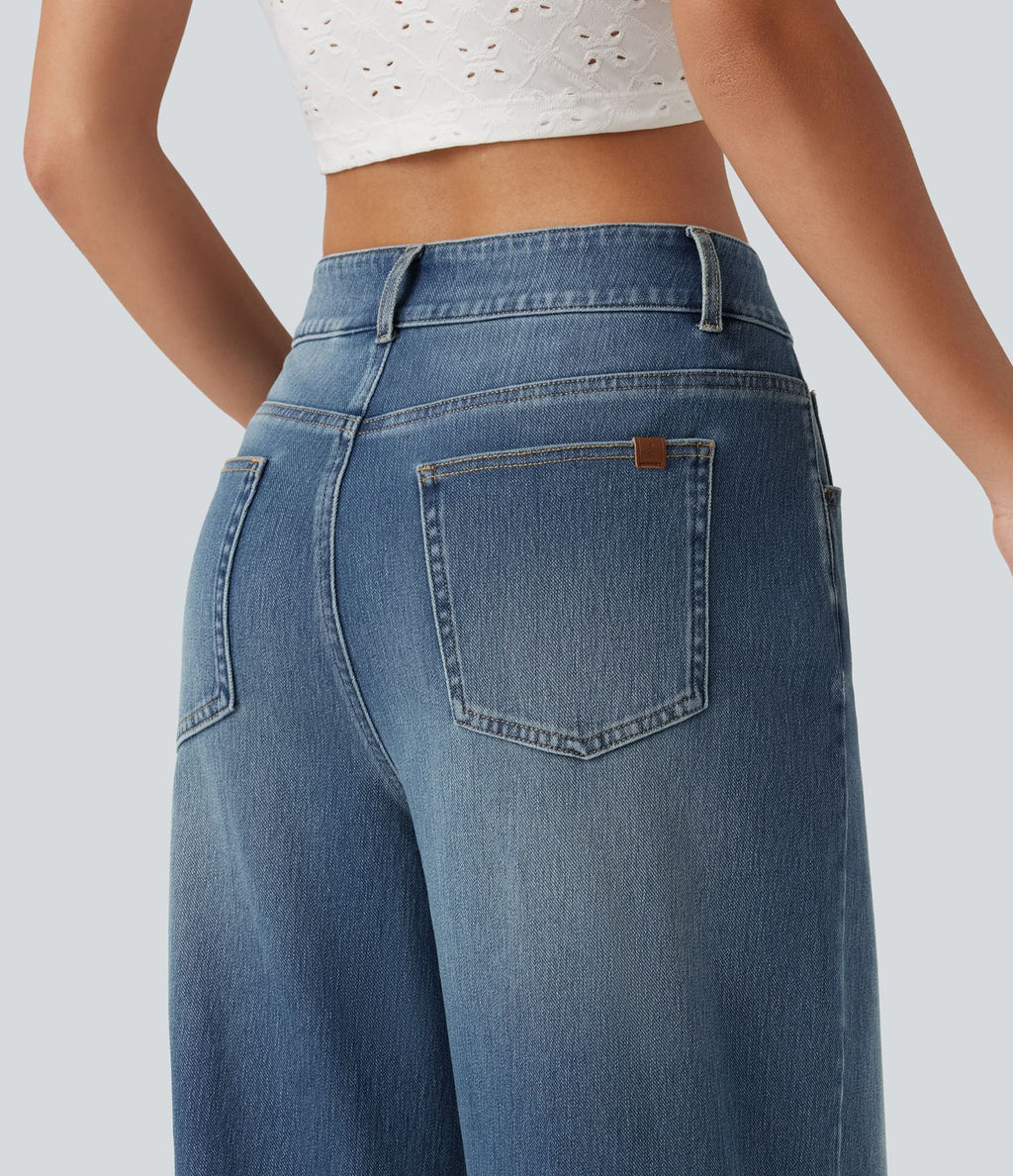 Jean Halara Flex™ mi-taille large ample délavé décontracté avec poches