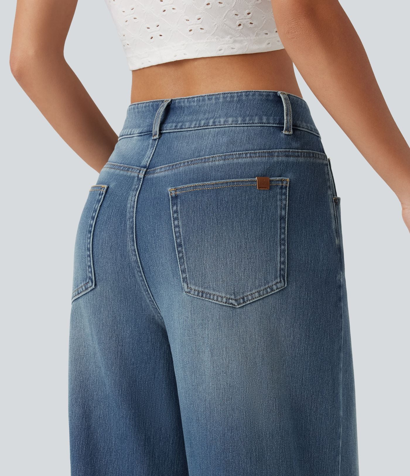 Jean Halara Flex™ mi-taille large ample délavé décontracté avec poches