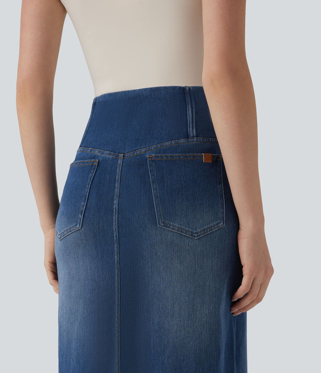 Halara Flex™ Jupe droite casual en jean asymétrique taille haute ventre plat avec fente et poches