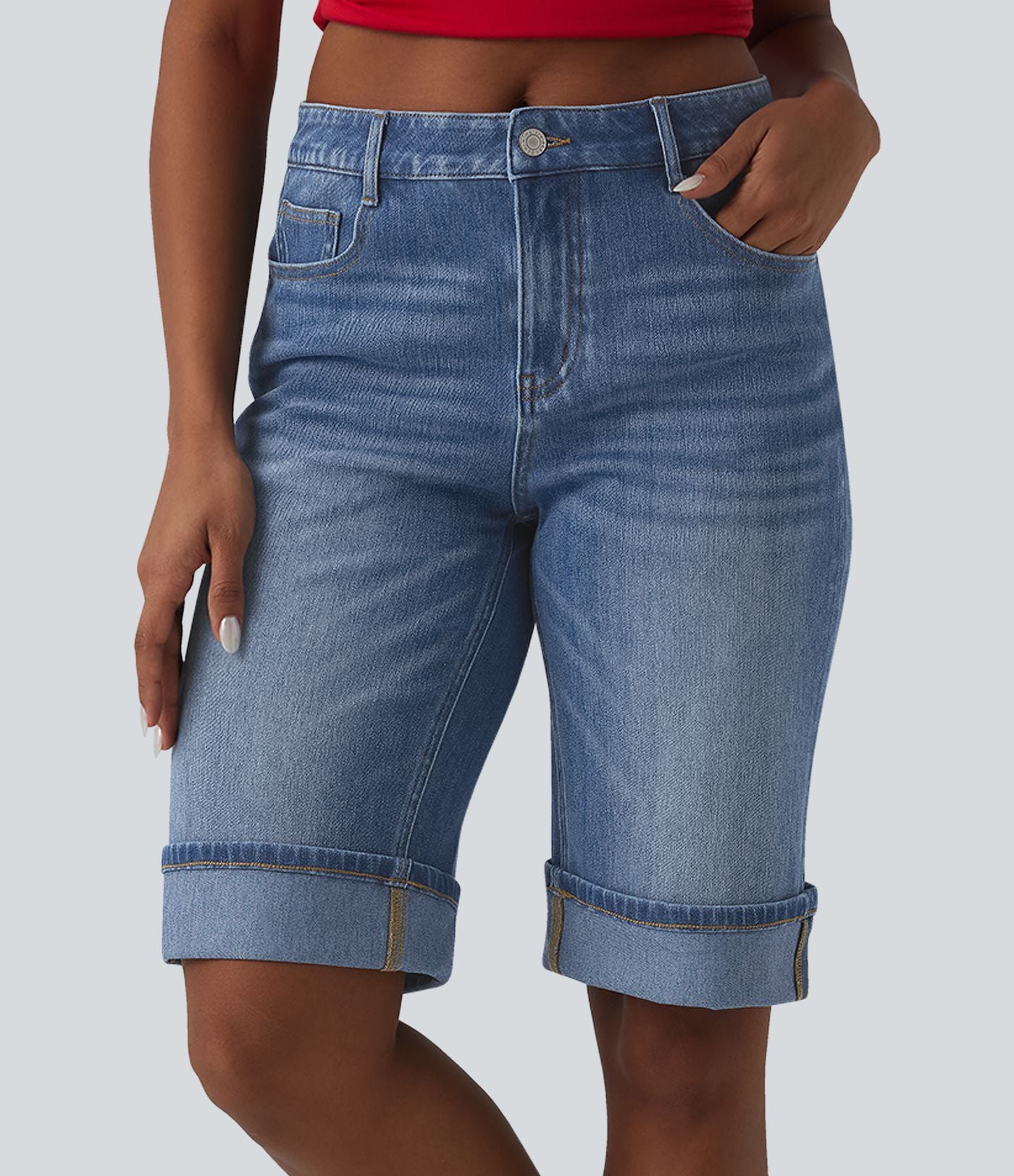 Short tailleur Halara Flex™ denim casual taille mi-haute avec poches