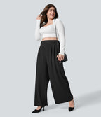 Halara Flex™ Pantalon tailleur Grande taille à Taille Haute, Poches Latérales Plissées, Jambes Larges, en Tissu Gaufré