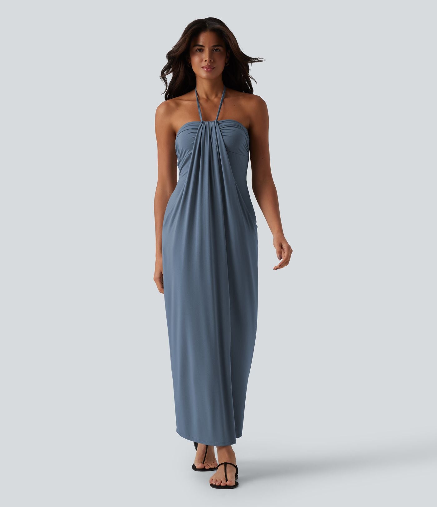 Robe longue dos nu col licou avec nœud et poches