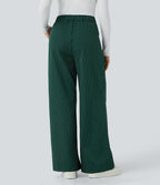 Pantalon Tailleur Large Fluide à Rayures, Taille Haute, Bouton et Fermeture Éclair, Poches Latérales