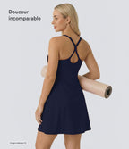 Softlyzero™ Airy Robe Sport de Yoga Plus Longue Dos Nu Découp Bretelles Réglables et Poches