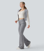 Pantalon casual bootcut taille mi-haute à ceinture repliable