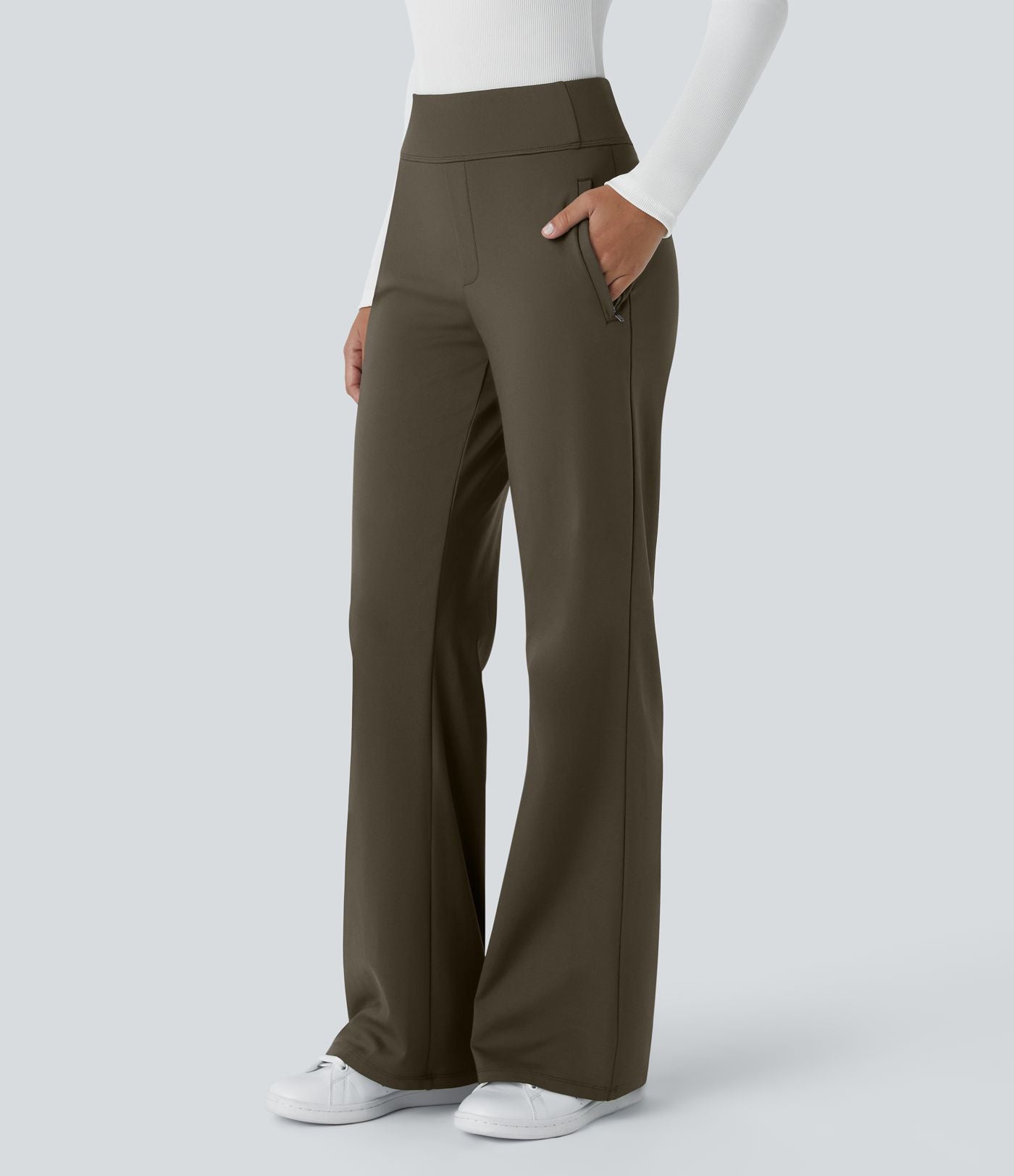 Pantalon tailleur évasé taille mi-haute Halara Flex™ DayStretch avec zip latéral et poches