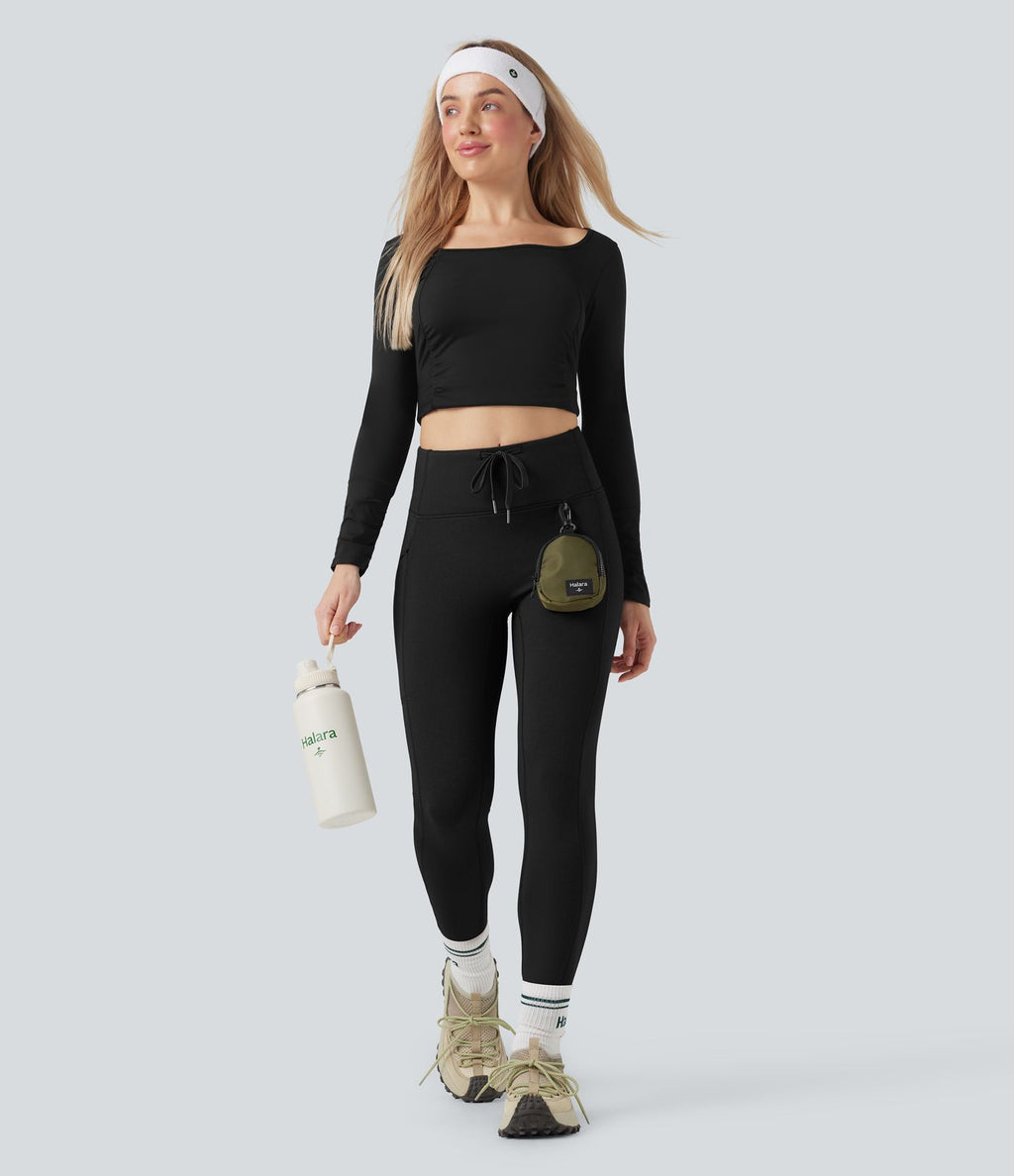 Legging de randonnée 7/8 en molleton taille haute avec cordon et poche