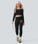 Legging de randonnée 7/8 en molleton taille haute avec cordon et poche