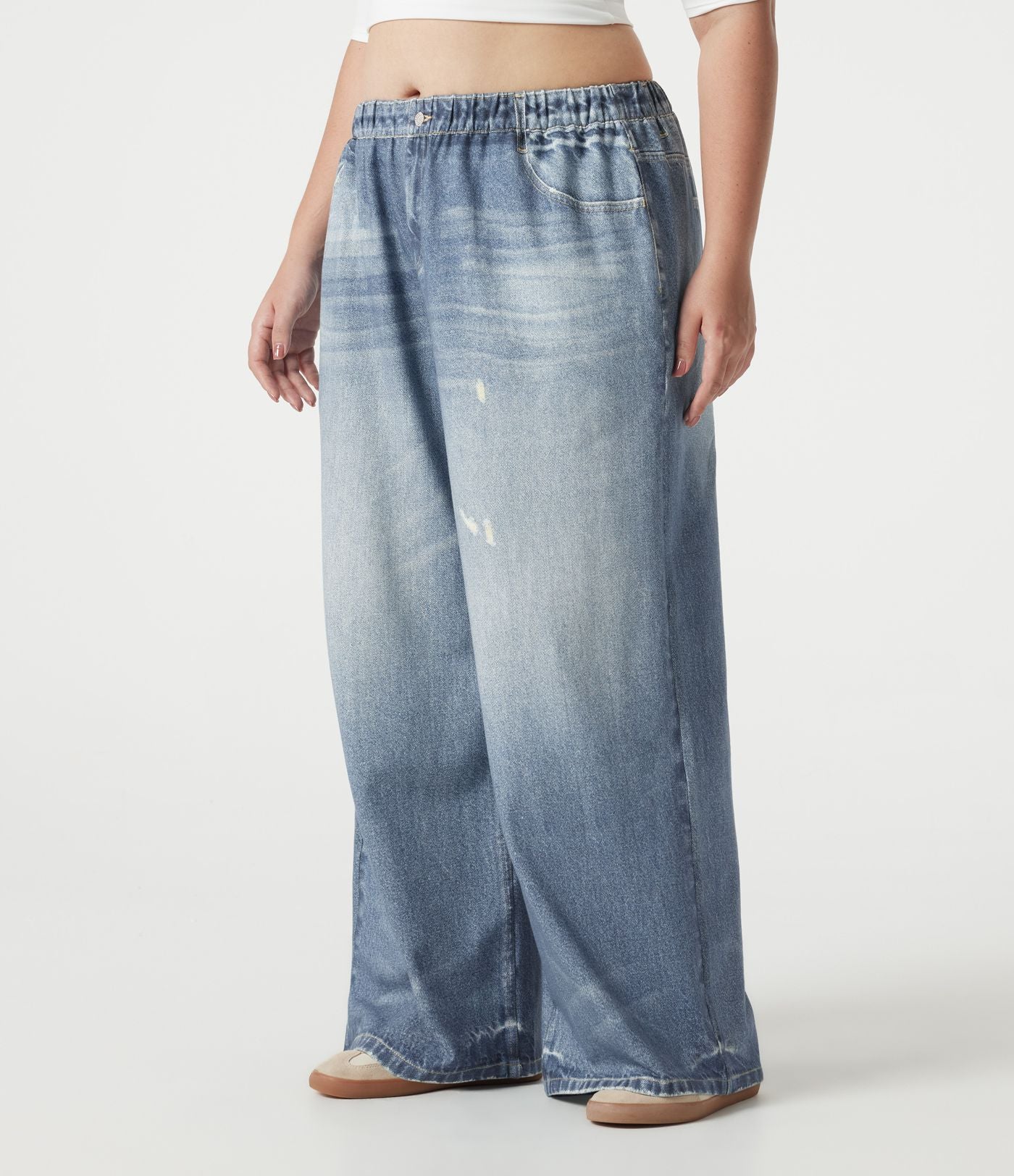 Pantalon jogging grande taille en molleton French Terry effet jean avec poches