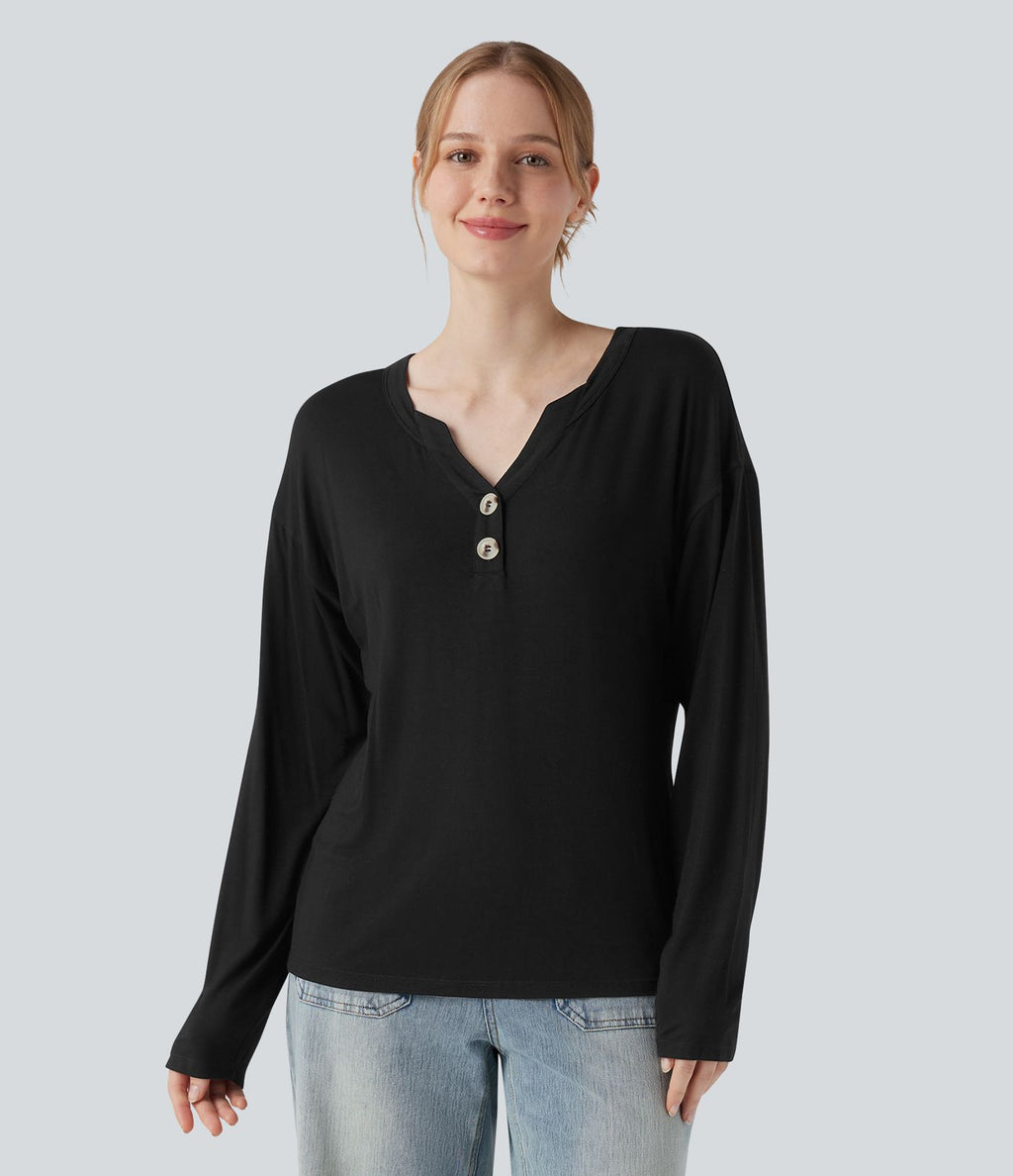 T-shirt col Henley à manches longues