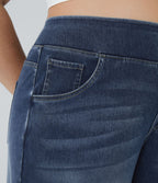 Halara Flex™ Jeans Larges Casual Taille Haute Multiples Poches Lavés Élastiques et Tricotés Grande Taille