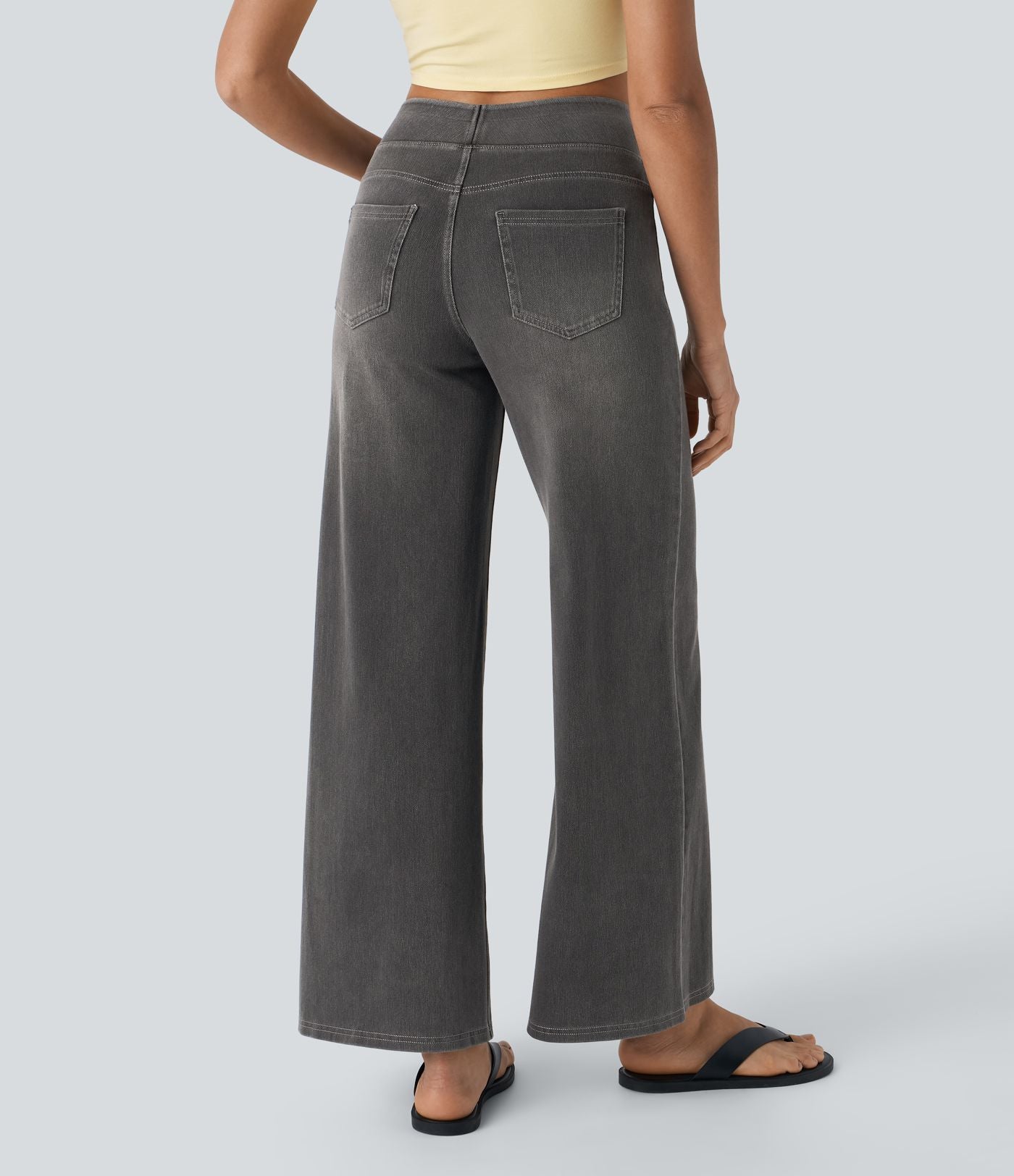 Halara Flex™ Jean Large Casual Taille Haute Poches Multiples Tricot Extensible Délavé