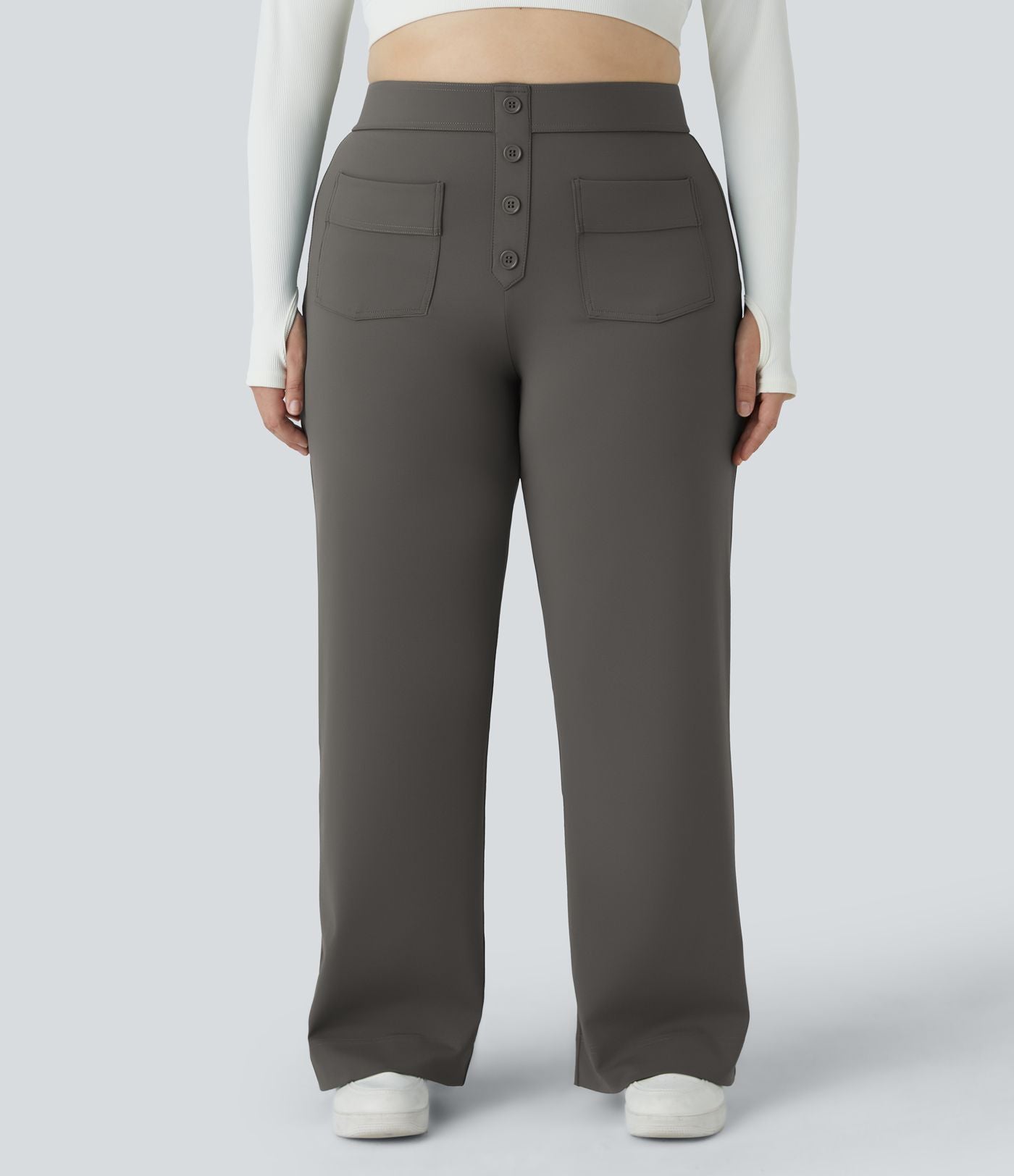 Pantalon coupe droite grande taille taille haute DayStretch avec poches