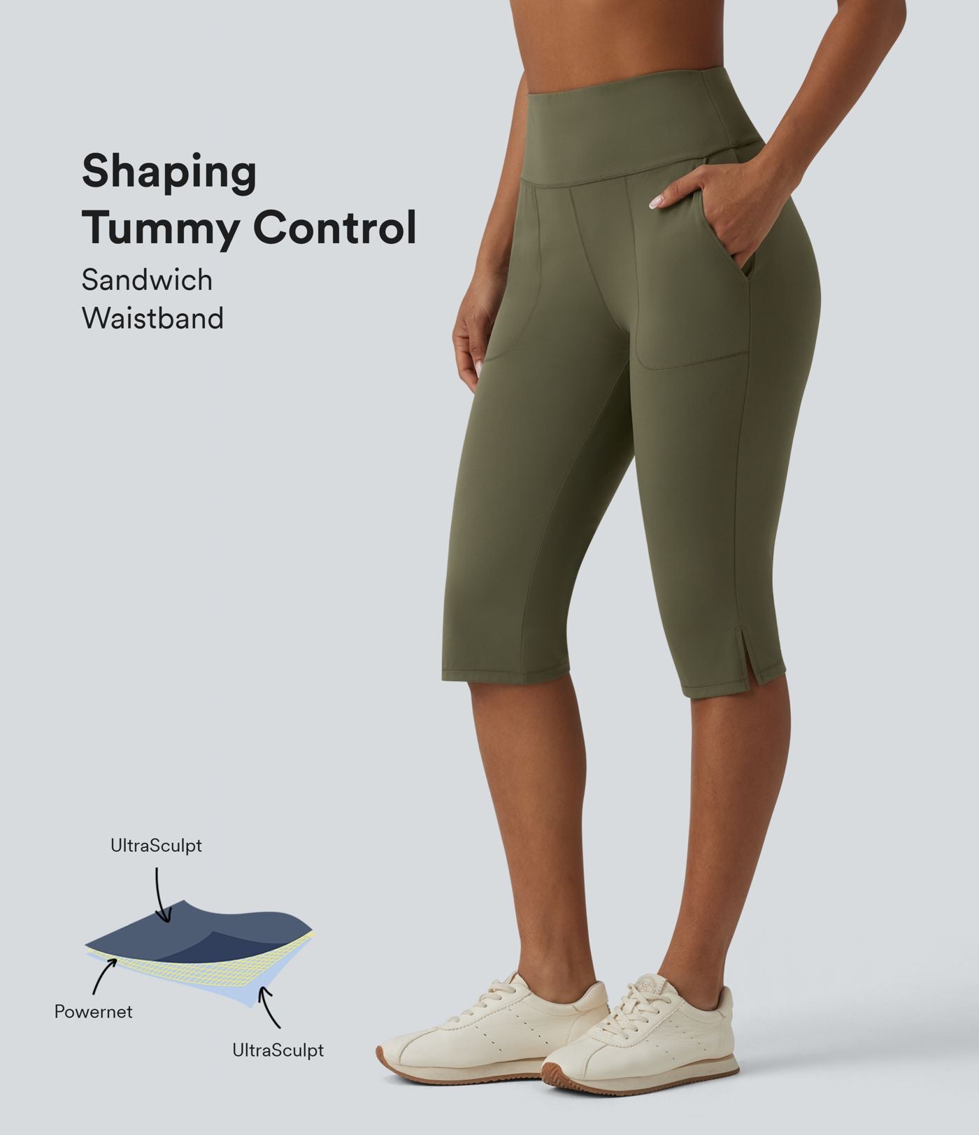 Pantalon yoga Halara UltraSculpt™ coupe corsaire effet ventre plat, taille haute, ourlet fendu avec poches