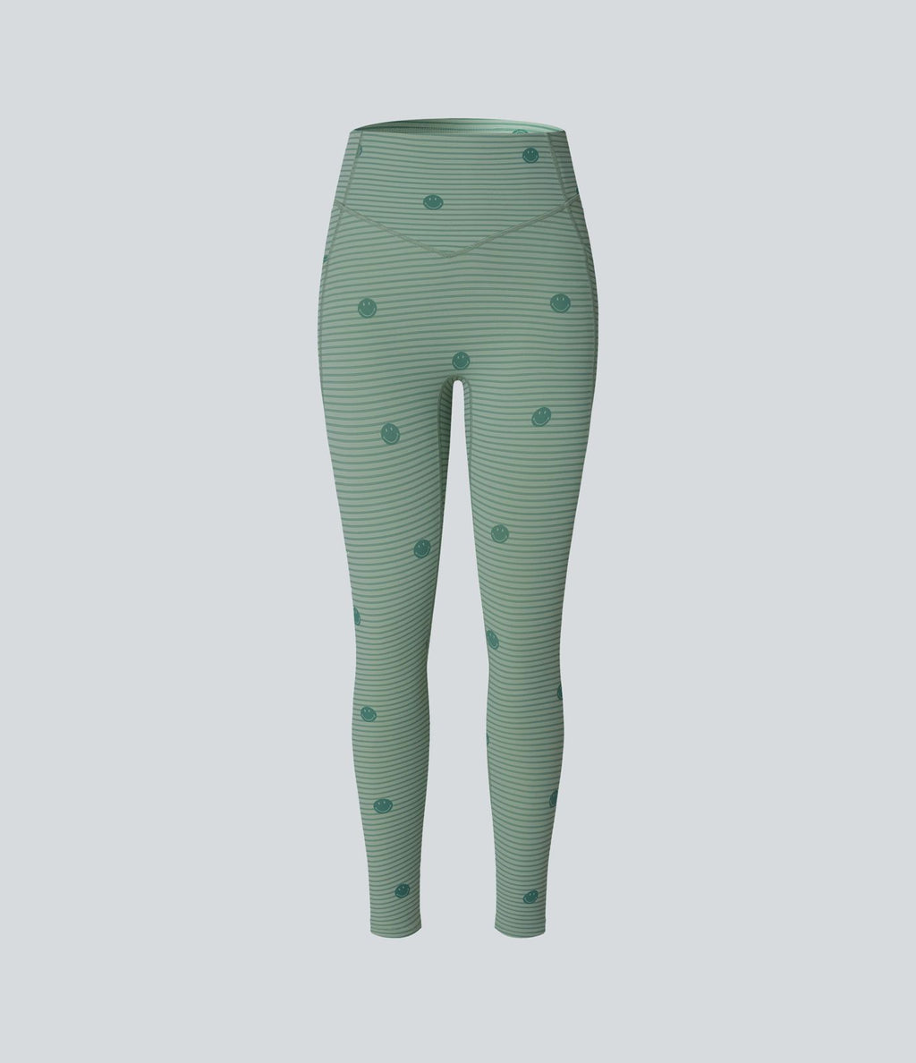 Legging de training Halara X Smiley® Halara UltraSculpt™ imprimé rayures taille haute push-up froncé ventre plat avec poches