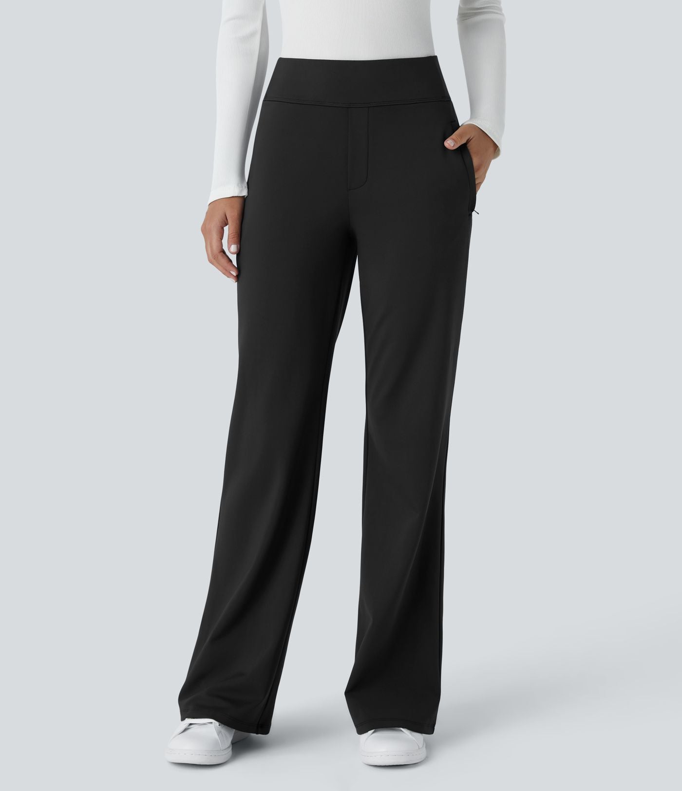 Pantalon tailleur évasé taille mi-haute Halara Flex™ DayStretch avec zip latéral et poches