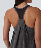 Robe active de yoga mini 2 pièces à encolure en U, dos nu, dos nageur, maille contrastante et poche latérale