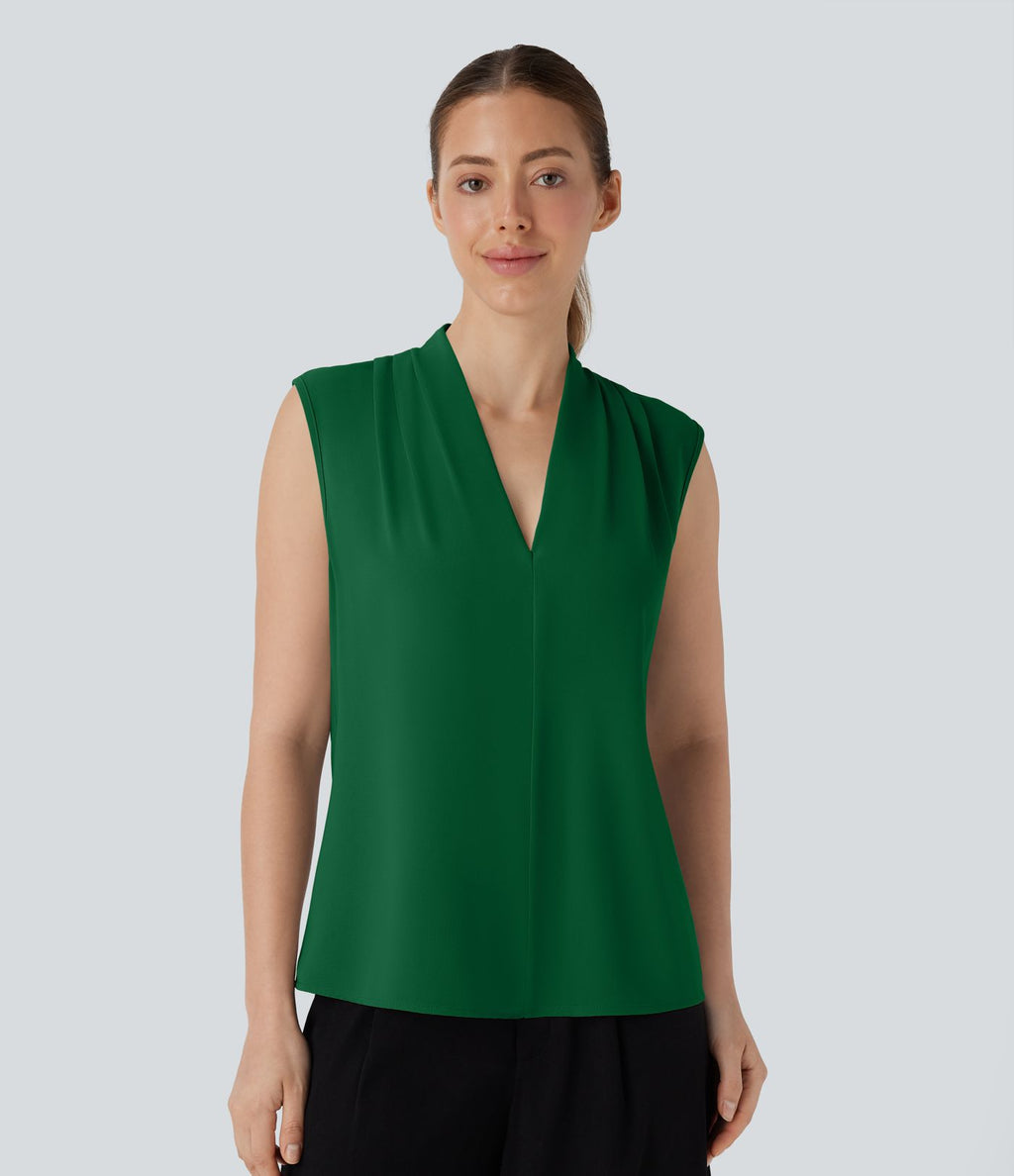 Blouse sans manches col V pour le bureau