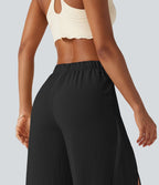 Pantalon ample fluide effet lin taille haute avec laçage
