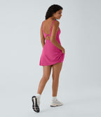 Robe de sport danse 2-pièces SoftlyZero™ Plush double bretelles caraco avec poche A-D