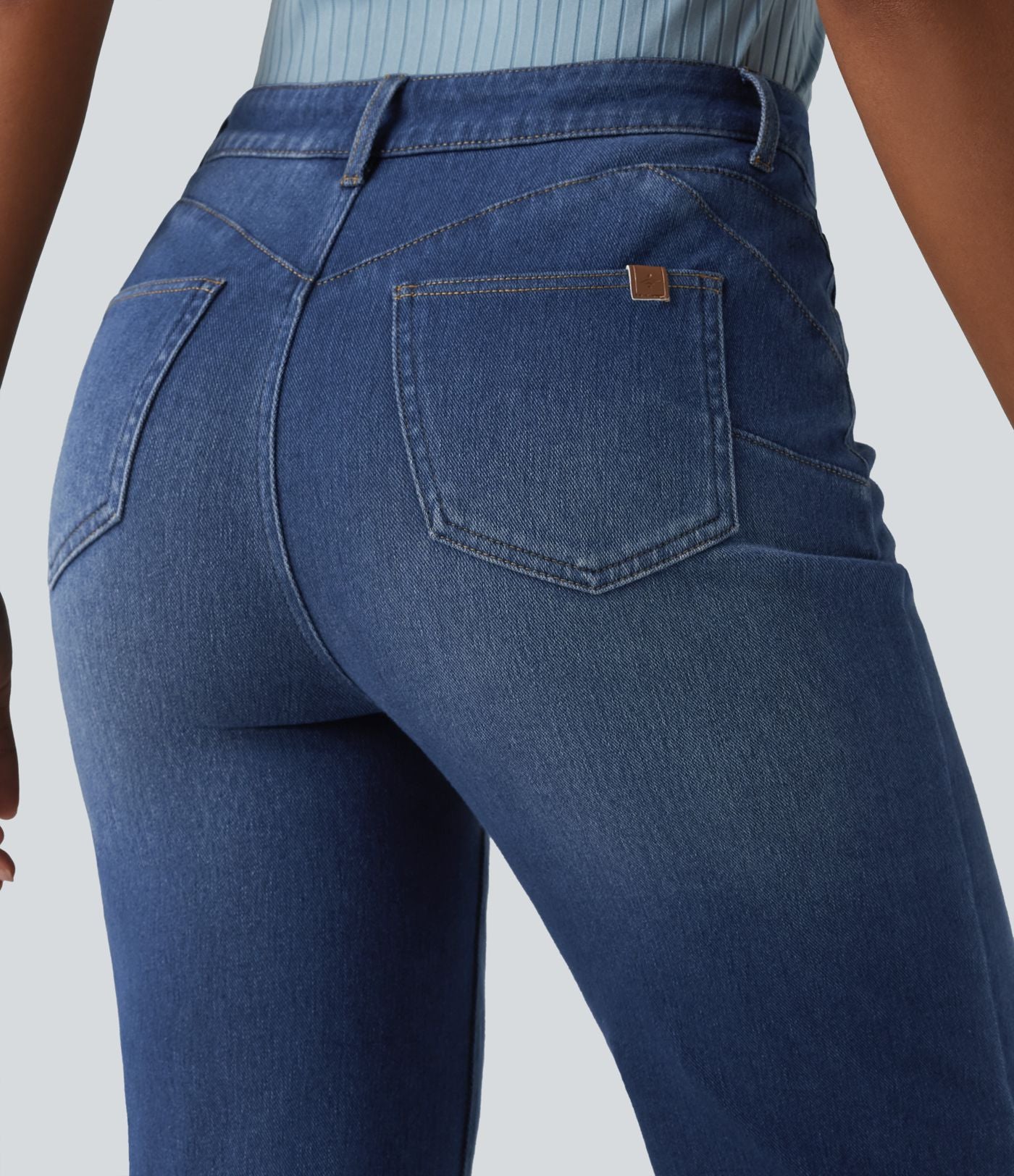 Jean droit décontracté Halara Flex™ galbe taille haute avec fente et poches