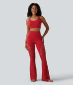 Pantalon de yoga évasé gainant taille haute avec dentelle contrastée et poche Halara UltraSculpt™