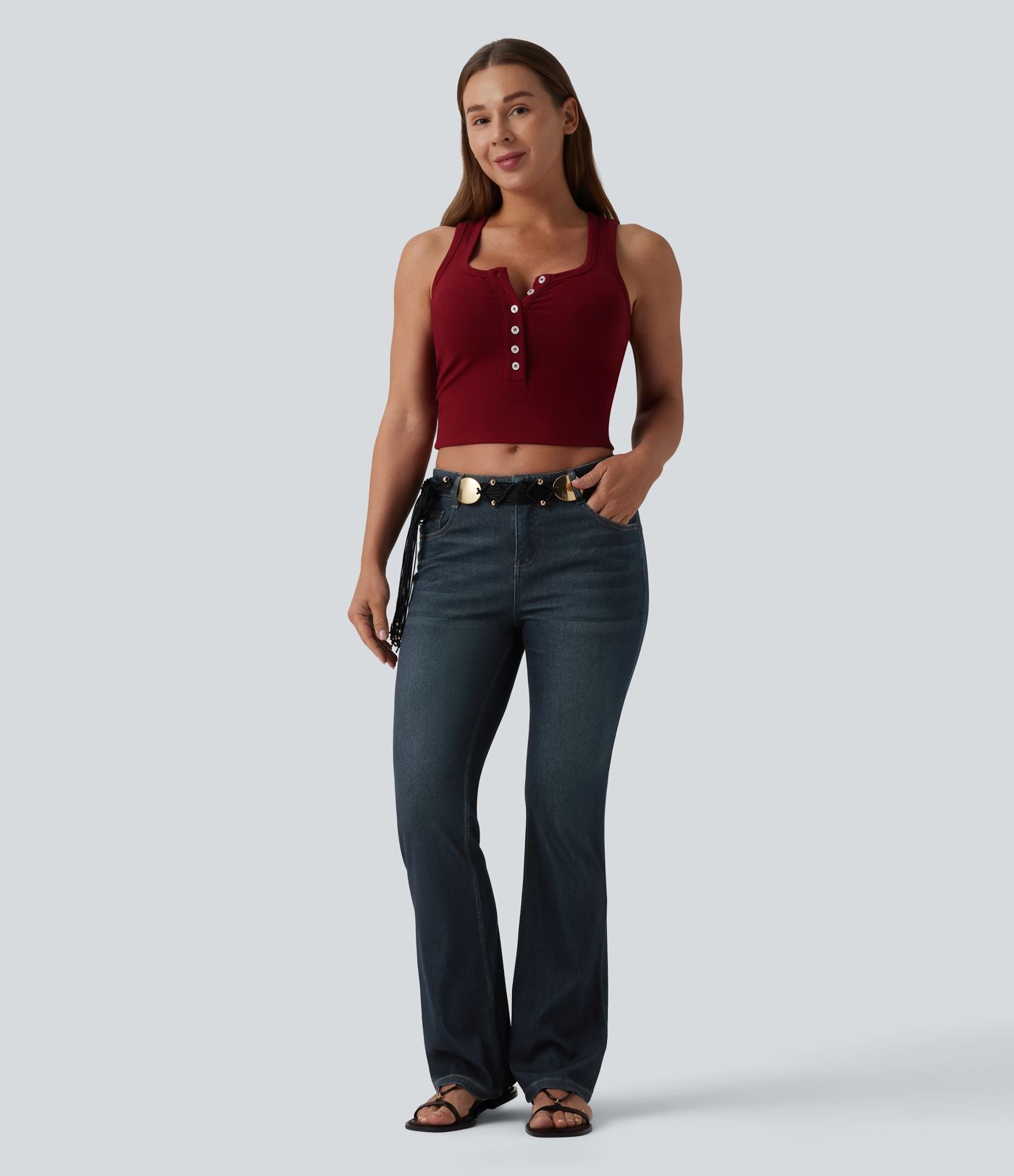 Halara Flex™ Jean bootcut casual taille basse en lyocell drapé, avec poches