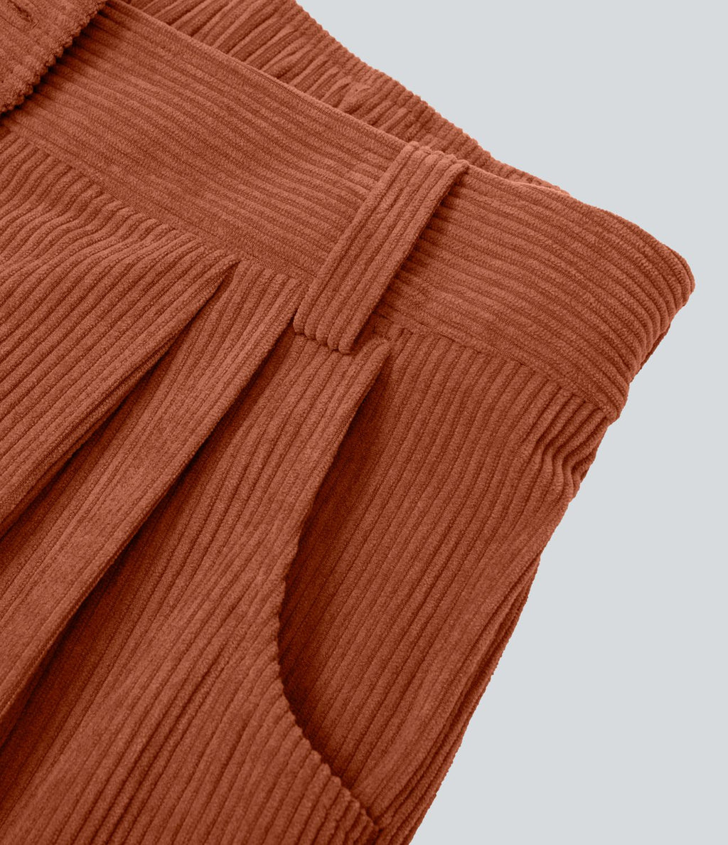 Pantalon en velours côtelé décontracté taille moyenne avec poches latérales