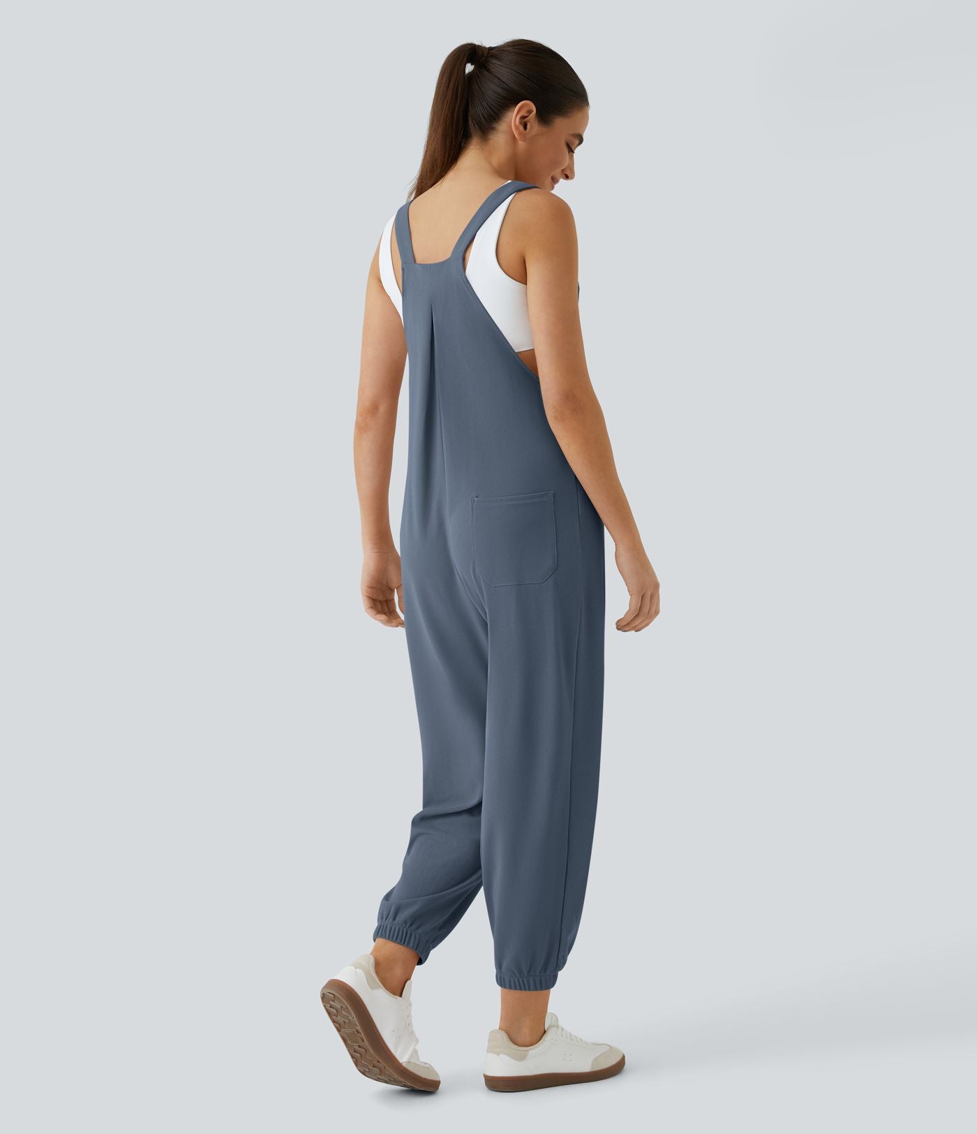 Salopette Casual Bretelles Ajustables Boutonnés Multiples Poches Plis et Tissu Gaufré