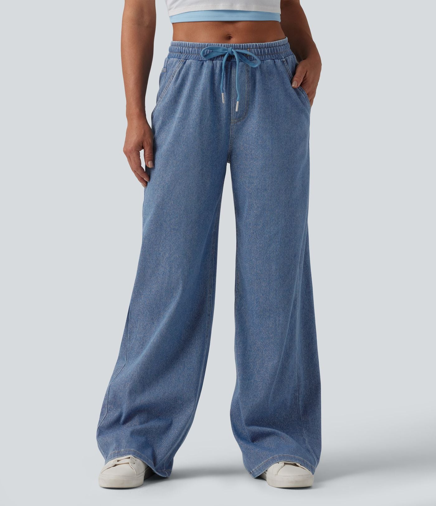 Jogging taille basse Halara Flex™ jambes larges, effet sparkle, avec poches