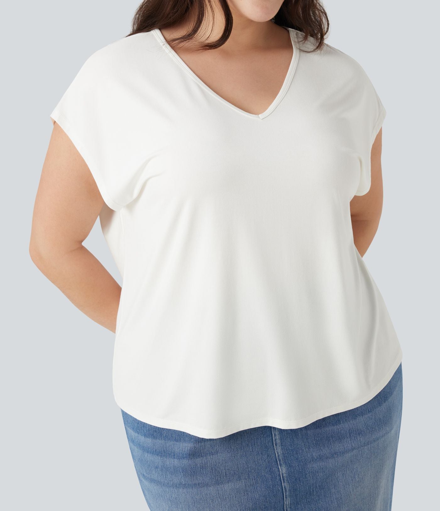 T-shirt décontracté grande taille col V manches courtes