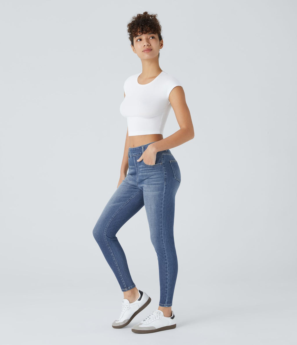 Jean skinny 7/8 décontracté taille mi-haute Halara Flex™ avec poches à enfiler