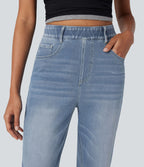 Halara Flex™ Jean casual délavé jambe droite taille haute gainant avec poches