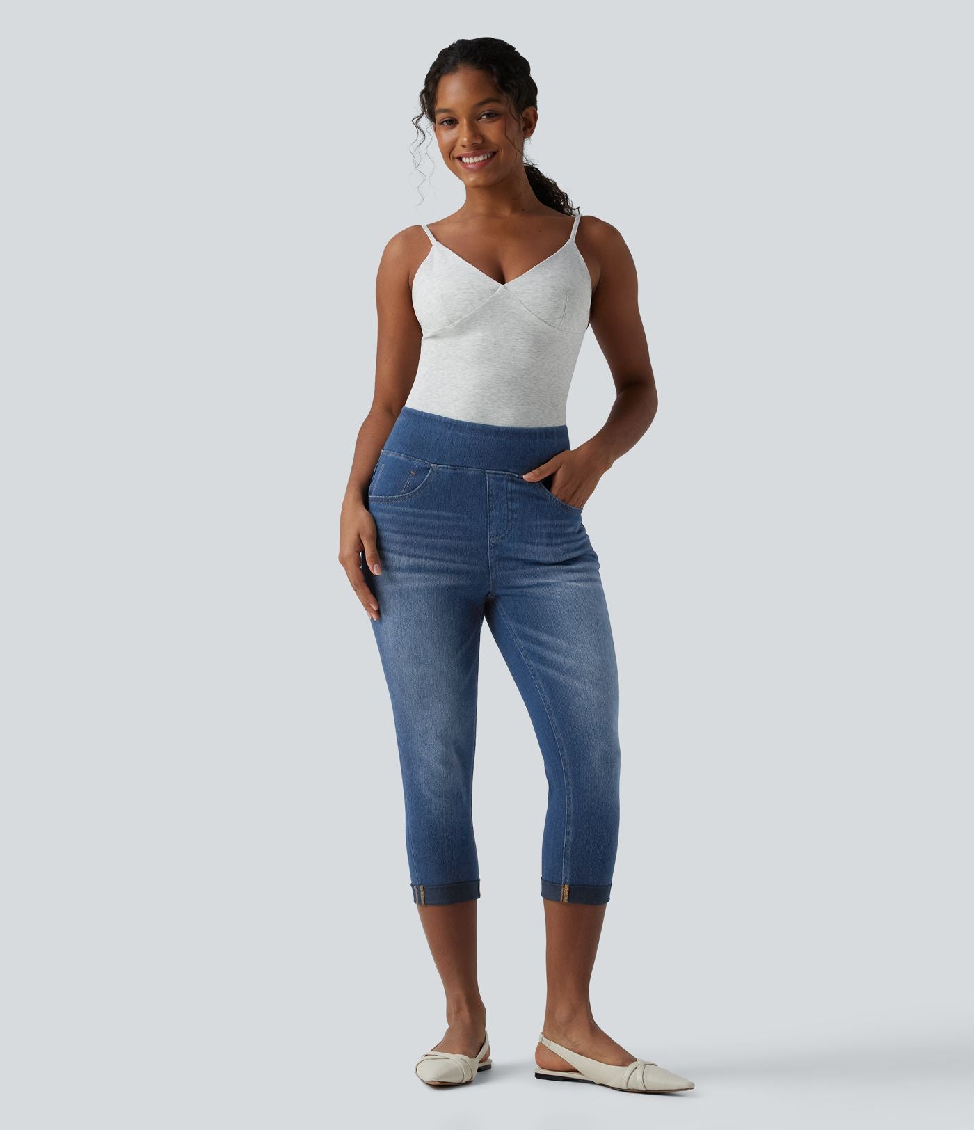 Jean capri skinny Halara Flex™ taille haute décontracté à ourlet roulotté avec poches