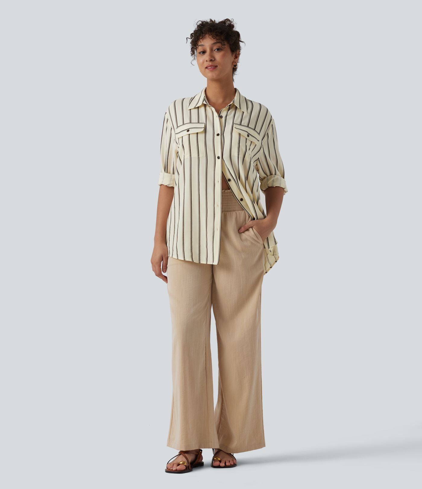 Chemise décontractée à rayures manches longues avec poches