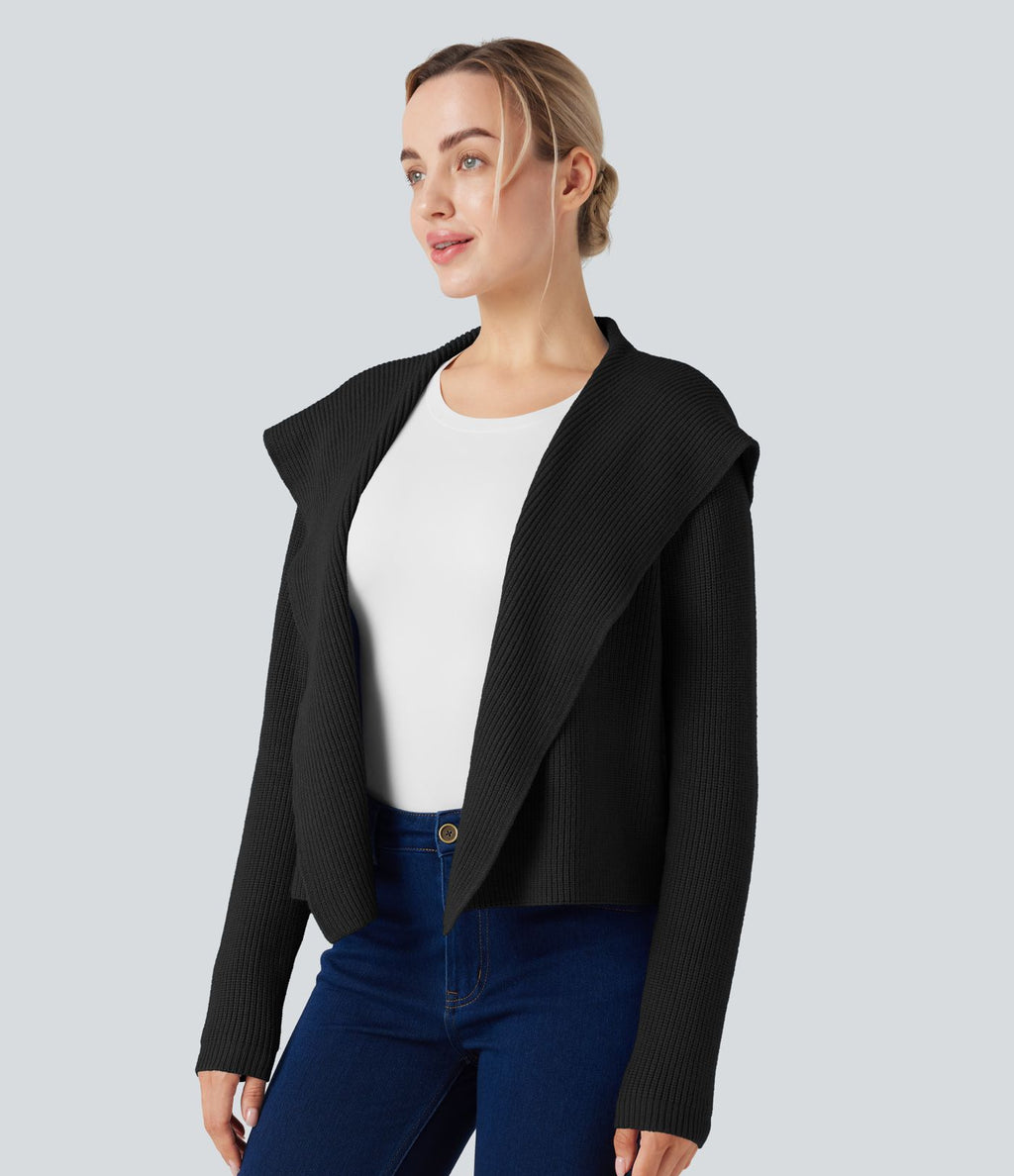 Cardigan ouvert à capuche manches longues