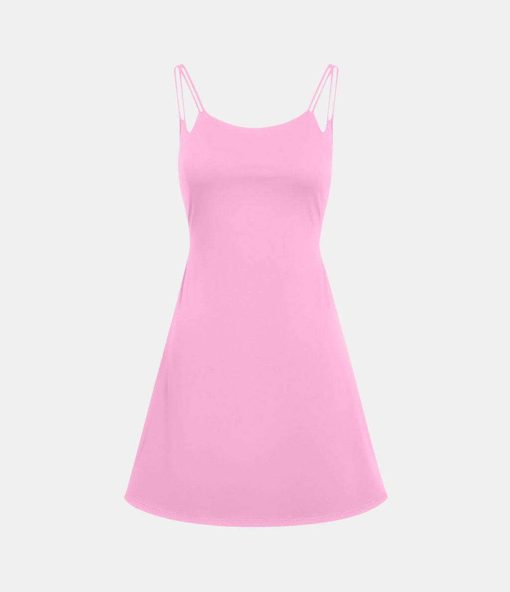 Robe de sport danse 2-pièces SoftlyZero™ Plush double bretelles caraco avec poche A-D