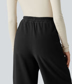 Pantalon large décontracté en polaire taille haute avec cordon de serrage et poches