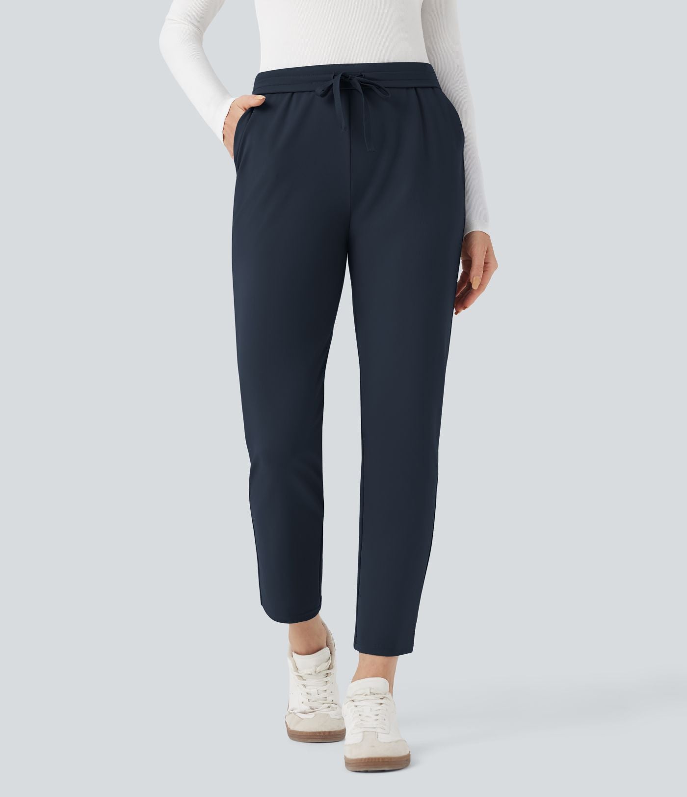 Pantalon de travail ajusté 7/8 repliable taille haute avec cordon de serrage Halara Flex™ DayStretch avec poches