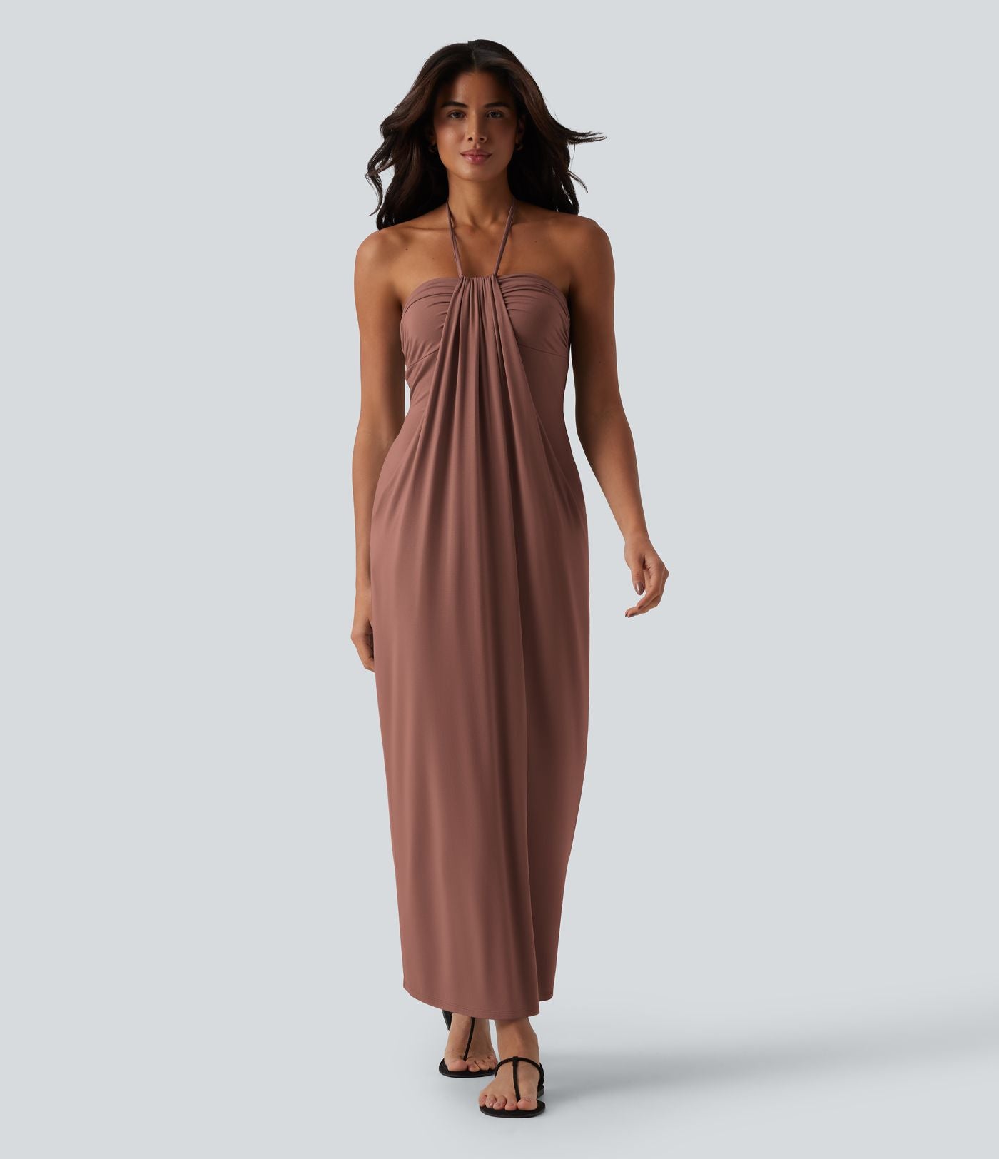 Robe longue dos nu col licou avec nœud et poches